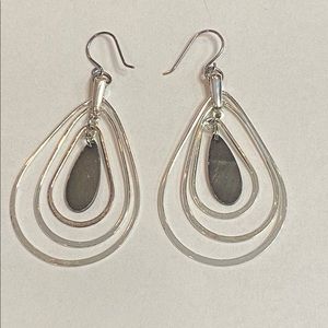 Silver Gray Teardrop Hoop Earrings